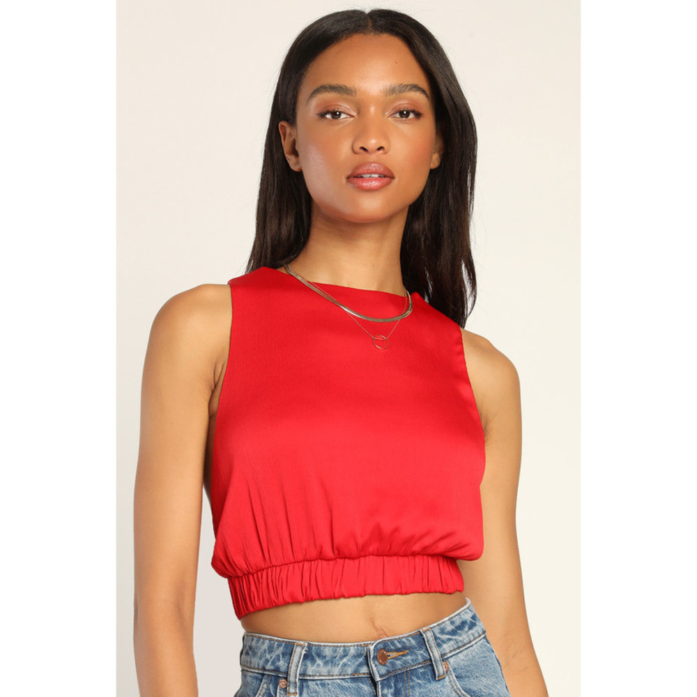 Lulus Sunny Day Chic Red Strappy Tie-back Cropped Tank Top - Size XS
